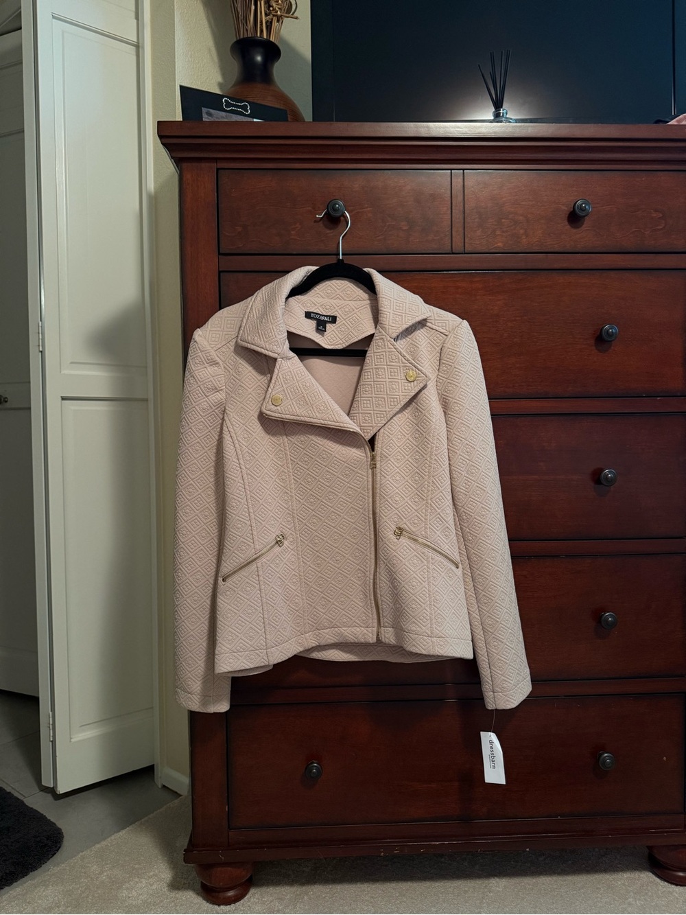 Roz & Ali Light Pink Textured Moto Blazer